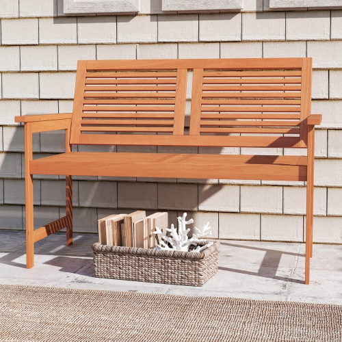 Costway 2-Person Patio Bench with Slatted Backrest and Seat Garden Loveseat Chair Furniture