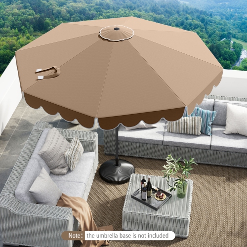 Costway 10 FT Patio Umbrella with Crank Tilt Adjustment Ruffles Vented Top 8 Ribs Beige/Brown/Gray/Blue/Red