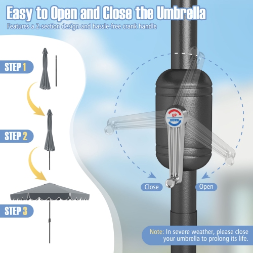 Costway 10 FT Patio Umbrella with Crank Tilt Adjustment Ruffles Vented Top 8 Ribs Beige/Brown/Gray/Blue/Red