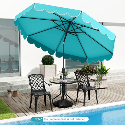 Costway 10 FT Patio Umbrella with Crank Tilt Adjustment Ruffles Vented Top 8 Ribs Beige/Brown/Gray/Blue/Red