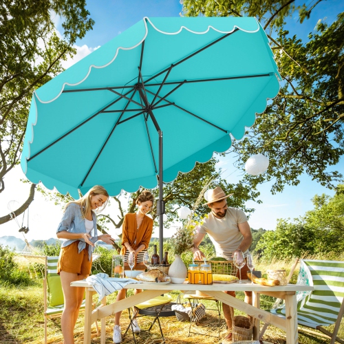 Costway 10 FT Patio Umbrella with Crank Tilt Adjustment Ruffles Vented Top 8 Ribs Beige/Brown/Gray/Blue/Red