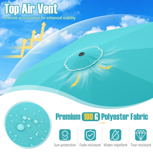 Costway 10 FT Patio Umbrella with Crank Tilt Adjustment Ruffles Vented Top 8 Ribs Beige/Brown/Gray/Blue/Red