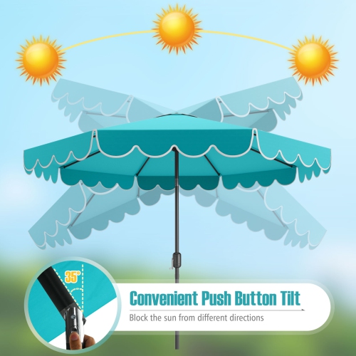 Costway 10 FT Patio Umbrella with Crank Tilt Adjustment Ruffles Vented Top 8 Ribs Beige/Brown/Gray/Blue/Red