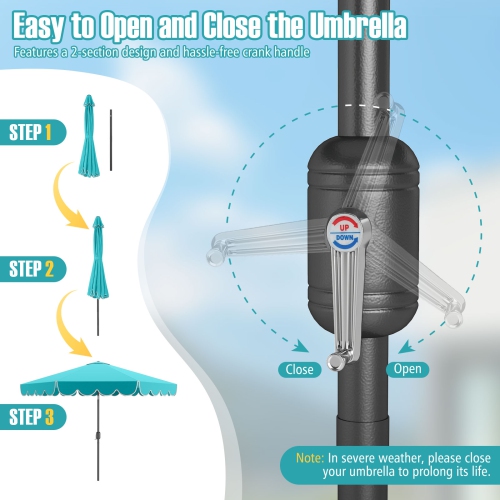 Costway 10 FT Patio Umbrella with Crank Tilt Adjustment Ruffles Vented Top 8 Ribs Beige/Brown/Gray/Blue/Red