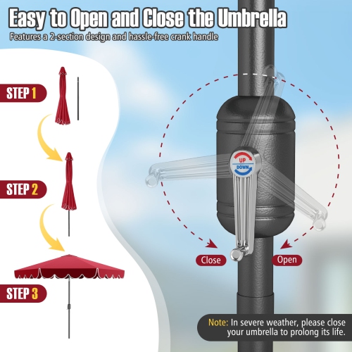 Costway 10 FT Patio Umbrella with Crank Tilt Adjustment Ruffles Vented Top 8 Ribs Beige/Brown/Gray/Blue/Red