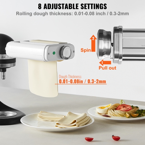 VEVOR 3-IN-1 Pasta Attachment for KitchenAid Stand Mixer, Stainless Steel Pasta Roller Cutter Set Including Pasta Sheet Roller, Spaghetti and Cutter,