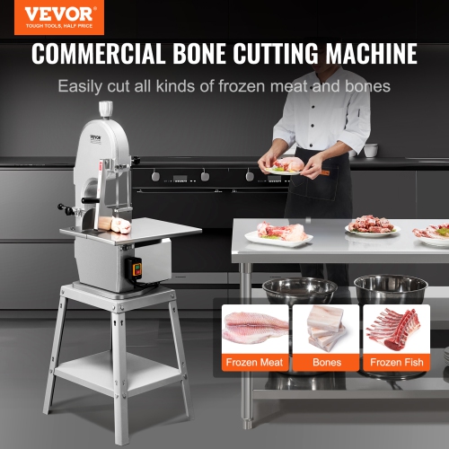 VEVOR 1800W Electric Meat Saw, Stainless Vertical Cutter, 19.1"x15" Workbench, 7.09" Cutting Thickness, Includes 5 Blades for Slicing Frozen Meat,