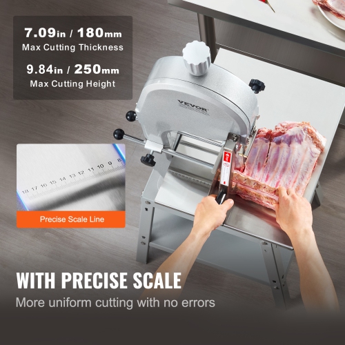 VEVOR 1800W Electric Meat Saw, Stainless Vertical Cutter, 19.1"x15" Workbench, 7.09" Cutting Thickness, Includes 5 Blades for Slicing Frozen Meat,