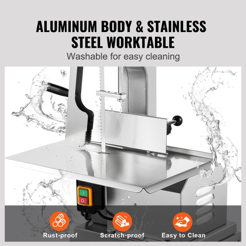 VEVOR 1800W Electric Meat Saw, Stainless Vertical Cutter, 19.1"x15" Workbench, 7.09" Cutting Thickness, Includes 5 Blades for Slicing Frozen Meat,