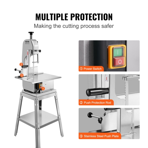 VEVOR 1800W Electric Meat Saw, Stainless Vertical Cutter, 19.1"x15" Workbench, 7.09" Cutting Thickness, Includes 5 Blades for Slicing Frozen Meat,