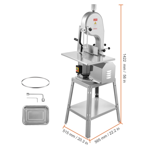 VEVOR 1800W Electric Meat Saw, Stainless Vertical Cutter, 19.1"x15" Workbench, 7.09" Cutting Thickness, Includes 5 Blades for Slicing Frozen Meat,