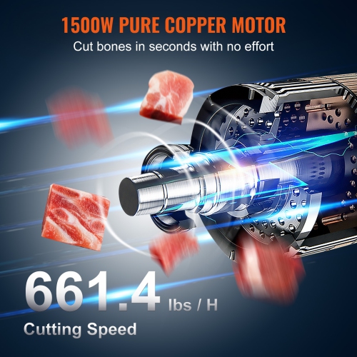 VEVOR 1500W Commercial Electric Meat Bandsaw, Stainless Steel Countertop Bone Sawing Machine, Workbeach 19.3" x 15",0.16-7.9 Inch Cutting