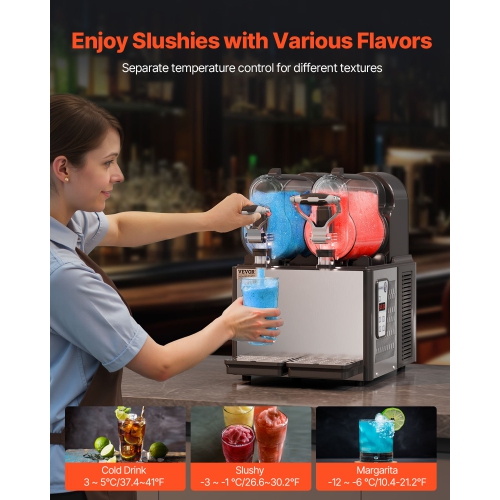 VEVOR 3Lx2 Commercial Slushy Machine, Double Tank Drink Machine, 24 Cups Stainless Steel Margarita Smoothie Frozen Drink Maker, Slushie Maker for