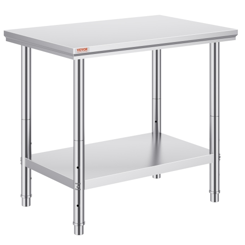 VEVOR 35 x 24 x 31 Inch Stainless Steel Prep Table, 700 lbs Load Capacity, Heavy Duty Metal Worktable with 3 Adjustable Height Levels, Commercial