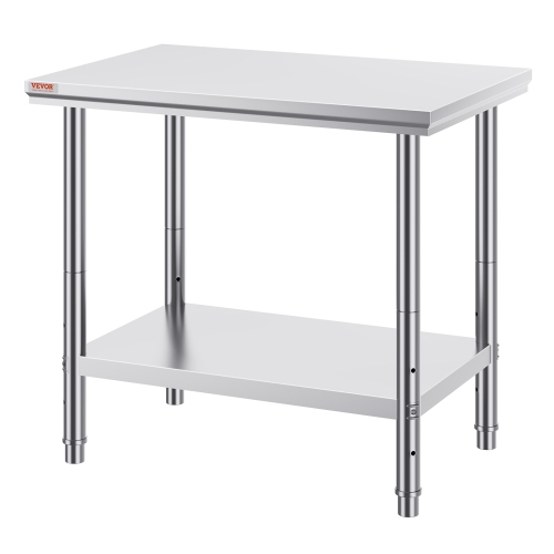 VEVOR 35 x 24 x 31 Inch Stainless Steel Prep Table, 700 lbs Load Capacity, Heavy Duty Metal Worktable with 3 Adjustable Height Levels, Commercial