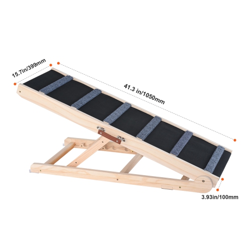 VEVOR 41.3" Folding Pet Ramp for Bed, Adjustable Dog Ramp for Small, Large, Old Dogs & Cats, Wooden Pet Ramp, Adjustable from 13.77" to 25.59",
