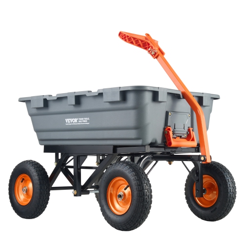 VEVOR Dump Cart, Poly Garden Dump Cart with Easy to Assemble Steel Frame, Dump Wagon with 2-in-1 Convertible Handle, Utility Wheelbarrow 1500 lbs