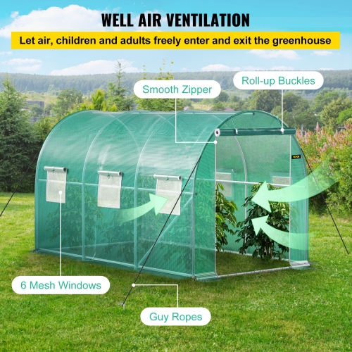 VEVOR 12 x 7 x 7 ft Walk-in Tunnel Greenhouse, Portable Plant Hot House with Galvanized Steel Hoops, 1 Top Beams, 2 Diagonal Poles, 1 Zippered Door &
