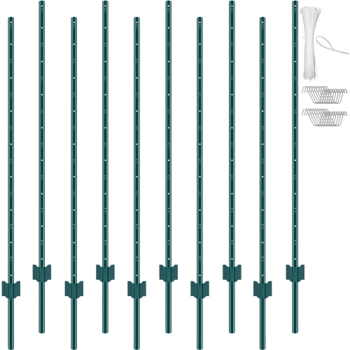 VEVOR 5 Feet Fence Post, 10 Pack U-Channel Heavy Duty Metal Fence Posts, Sturdy Steel Fence Stakes for Garden Yard, Lawn, Farms and Outdoor Wire