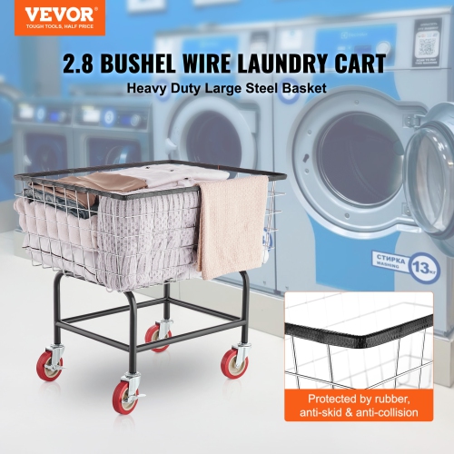 VEVOR 26.7''x21.7''x26.4'' Wire Laundry Cart, 2.8Bushel Wire Laundry Basket with Wheels, Commercial Wire Laundry Basket Cart, Steel Frame with Chrome