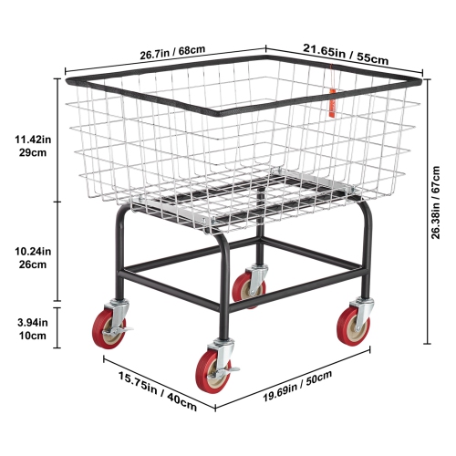 VEVOR 26.7''x21.7''x26.4'' Wire Laundry Cart, 2.8Bushel Wire Laundry Basket with Wheels, Commercial Wire Laundry Basket Cart, Steel Frame with Chrome