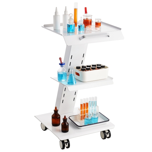 VEVOR 3-Layer Lab Trolley, Rolling Lab Cart with Built-in Socket, Metal Mobile Trolley, Tray Rolling Clinic Cart with Swivel Wheels, 220 lbs Weight