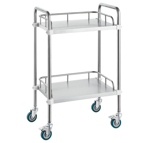 VEVOR 2-Shelf Lab Rolling Cart, Stainless Steel Rolling Cart, Lab Serving Cart with Swivel Casters, Dental Utility Cart for Clinic, Lab, Hospital,