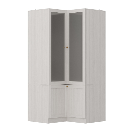 Famapy Corner Wardrobe Cabinet with 4 Doors and Frosted Glass – Modern L-Shaped Closet Storage Unit, ,Songfeng Shuiyue Finish