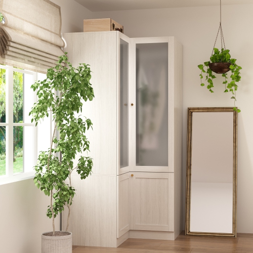 Famapy Corner Wardrobe Cabinet with 4 Doors and Frosted Glass – Modern L-Shaped Closet Storage Unit, ,Songfeng Shuiyue Finish