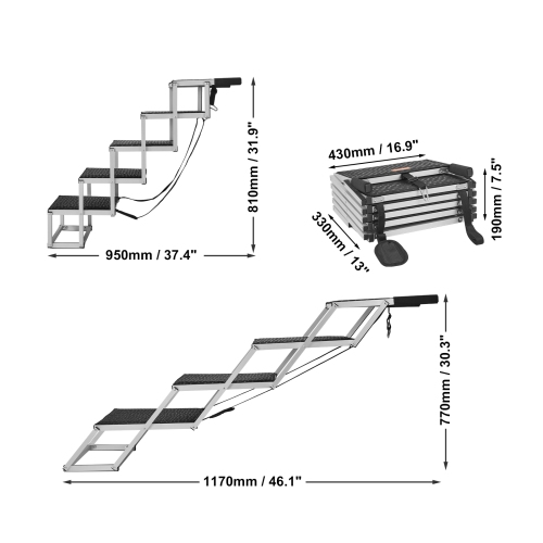 VEVOR 5-step Wide Dog Stair for Cars,Dog Car Steps,Folding Dog Car Ramp with Nonslip Surface,Portable Pet Steps Lightweight Aluminum for Car, SUV and