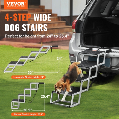 VEVOR 4-step Wide Dog Stair for Cars,Dog Car Steps,Folding Dog Car Ramp with Nonslip Surface,Portable Pet Steps Lightweight Aluminum for Car, SUV and