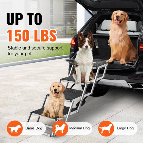 VEVOR 4-step Wide Dog Stair for Cars,Dog Car Steps,Folding Dog Car Ramp with Nonslip Surface,Portable Pet Steps Lightweight Aluminum for Car, SUV and