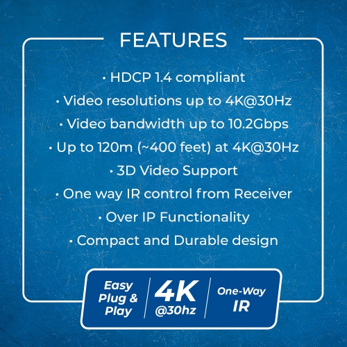 OREI 4K@30hz HDMI™ Extender - 400ft (Cat6) (HDS-EXM400-K)
