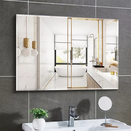 ARTLOGE Rectangle Wall Mirror Frameless Mirror 28" x 40" Beveled Edge Mirror for Bathroom Vanity and Entryway