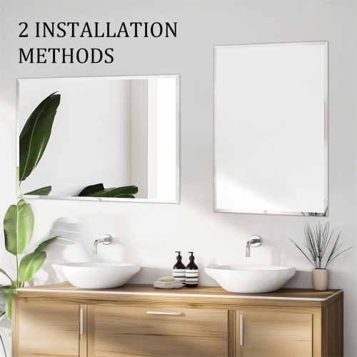 ARTLOGE Rectangle Wall Mirror Frameless Mirror 28" x 40" Beveled Edge Mirror for Bathroom Vanity and Entryway