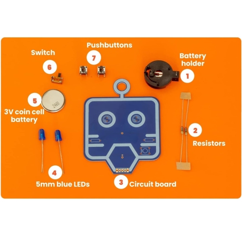 CircuitMess Wacky Robots - Marv, Learn Soldering & Electronics I Educational DIY Soldering Practice Kit I Learn about Pushbuttons, Switches and LEDs