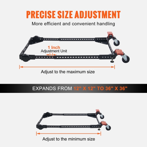 VEVOR Mobile Base, 500 lbs Weight Capacity, Adjustable from 12" x 12" to 36" x 36", Heavy Duty Universal Mobile Base Stand with Swivel Wheels, for