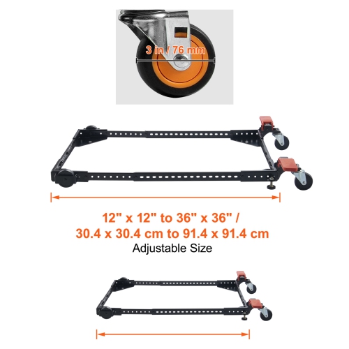VEVOR Mobile Base, 500 lbs Weight Capacity, Adjustable from 12" x 12" to 36" x 36", Heavy Duty Universal Mobile Base Stand with Swivel Wheels, for