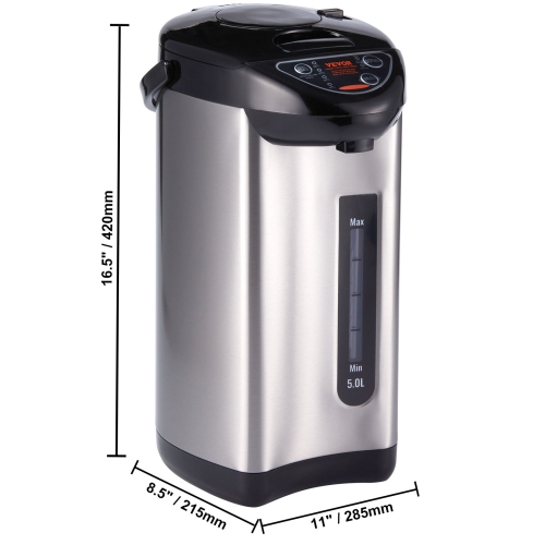 VEVOR 5L/169 oz Hot Water Dispenser, Adjustable 4 Temperatures Water Boiler and Warmer, 304 Stainless Steel Countertop Water Heater, 3-Way Dispense