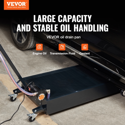 VEVOR Low Profile Oil Drain Pan, 20 Gallon Oil Drain Pan with Pump, Oil Change Pan with 180W Electric Pump, 8.2ft Hose & Folding Handle, Rolling Oil