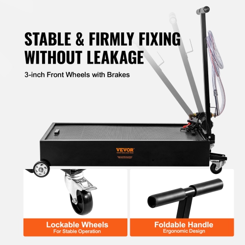 VEVOR Low Profile Oil Drain Pan, 20 Gallon Oil Drain Pan with Pump, Oil Change Pan with 180W Electric Pump, 8.2ft Hose & Folding Handle, Rolling Oil