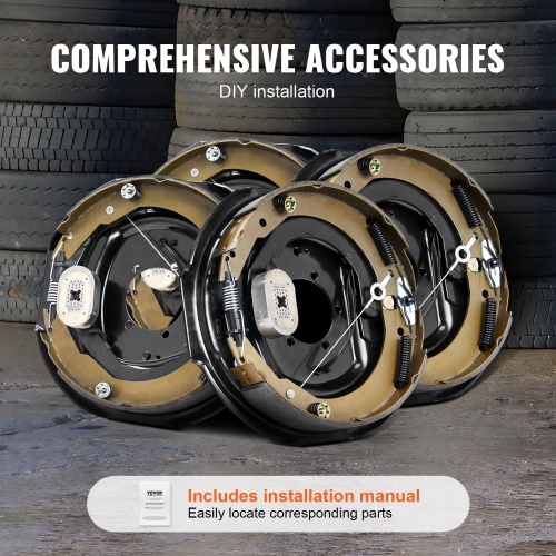 VEVOR 12" x 2" Electric Trailer Brake Assembly, 2 Pairs Self-Adjusting Electric Brakes Kit for 7000 lbs Axle, 5-Hole Mounting, for Braking System