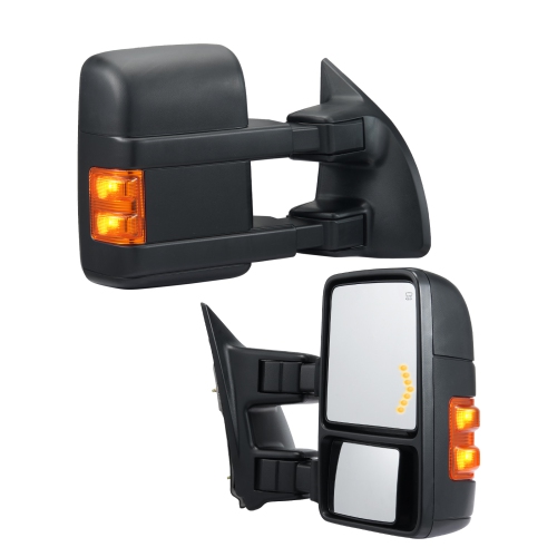 VEVOR Towing Mirrors, Left&Right Pair Set for 1999-2007 Ford F250 F350 F450 F550, Power Heated with Signal Light, Plane & Convex Glass, Telescoping