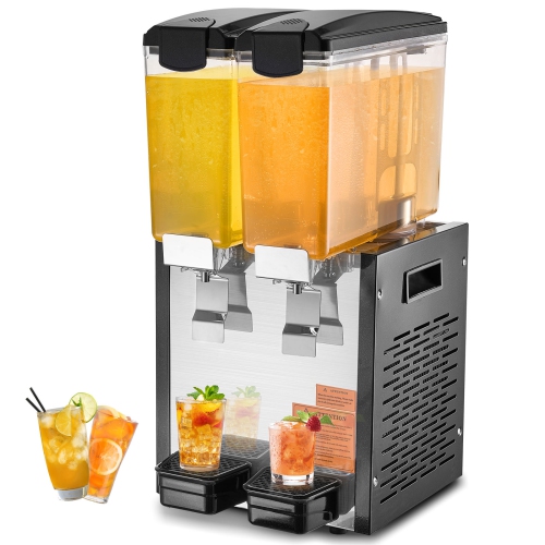 VEVOR 2 Tanks Commercial Beverage Dispenser, 10 L/10.6 QT Per Tank Juice Dispenser, 270W Stainless Steel Ice Tea Drink Machine with 45°F-54°F Cooling