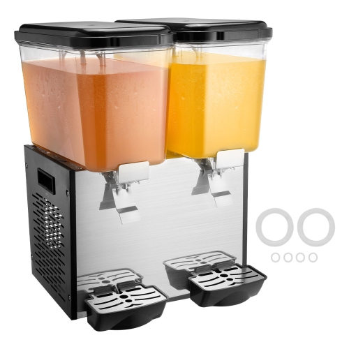 VEVOR 2 Tanks Commercial Beverage Dispenser, 18 L / 19 QT Per Tank Juice Dispenser, 370W Stainless Steel Ice Tea Drink Machine with 45°F-54°F Cooling