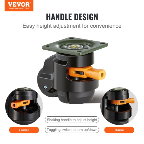 VEVOR Leveling Casters, Set of 4, 1100 lbs Total Load Capacity, 2 inches, Heavy Duty with Upgraded Handle Design, 360 Degree Swivel Caster Wheels,