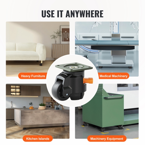 VEVOR Leveling Casters, Set of 4, 1100 lbs Total Load Capacity, 2 inches, Heavy Duty with Upgraded Handle Design, 360 Degree Swivel Caster Wheels,