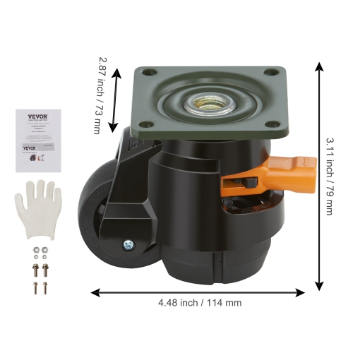 VEVOR Leveling Casters, Set of 4, 1100 lbs Total Load Capacity, 2 inches, Heavy Duty with Upgraded Handle Design, 360 Degree Swivel Caster Wheels,