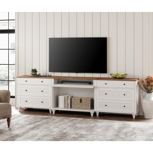 WAMPAT  Tv Stand for Tvs Up to 100", Home Entertainment Center With 6 Drawers for 75/80/85/90 Inch Tv, Large Tv Console for Living Room, Bedroom, Oak
