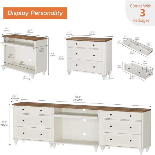 WAMPAT TV Stand for TVs up to 100'', Home Entertainment Center with 6 Drawers for 75/80/85/90 Inch TV, Large TV Console for Living Room, Bedroom, Oak